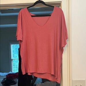 SHEIN Coral V-Neck Short Sleeve Top